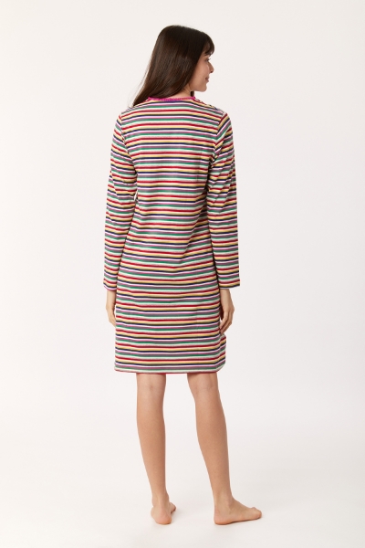 Resim Kadın Gecelik-Sıx - 921-Koyun Temalı Çok Renkli Çizgili Fuşya