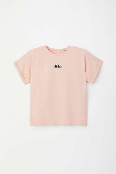 Resim Kadın Tshirt-Slı - 446-Toz Pembe