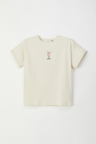 Resim Kadın Tshirt-Slı - 110-Ekru