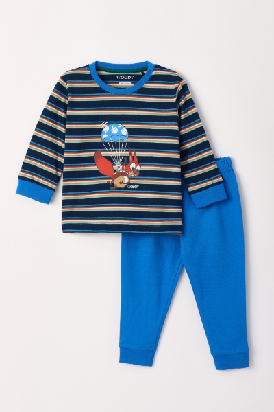 Resim Pamuklu Erkek Bebek Pijama-Plc - 911-Sincap Temalı Çok Renkli Lacivert