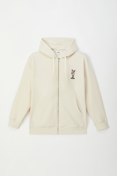 Resim Unisex Fermuarlı ve Kapüşonlu Sweatshirt-Sld - 110-Ekru