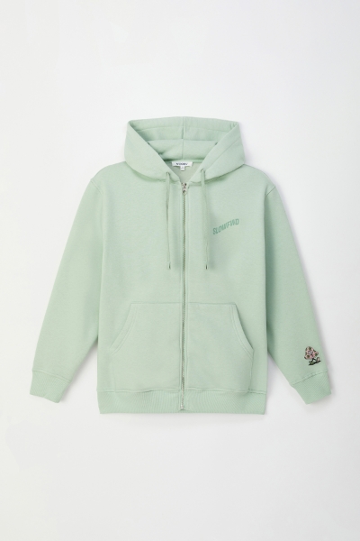 Resim Unisex Fermuarlı ve Kapüşonlu Sweatshirt-Sld - 711-Küf Yeşili