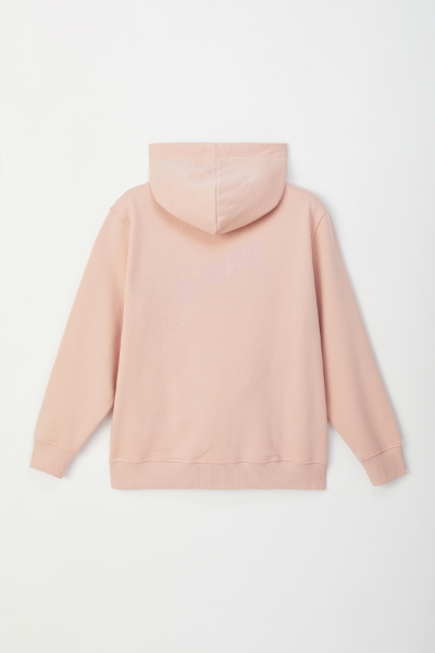 Resim Unisex Fermuarlı ve Kapüşonlu Sweatshirt-Sld - 446-Toz Pembe