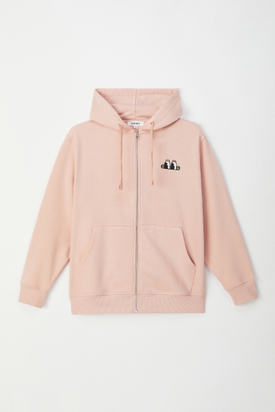Resim Unisex Fermuarlı ve Kapüşonlu Sweatshirt-Sld - 446-Toz Pembe
