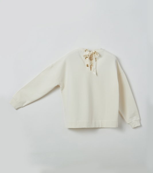 Resim Sırtı kurdele detaylı sweatshirt-Lhg - 112-Ekru 