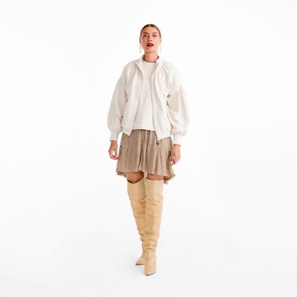 Resim Fermuar detaylı sweat bomber ceket-Lls - 111-Fısıldayan Beyaz