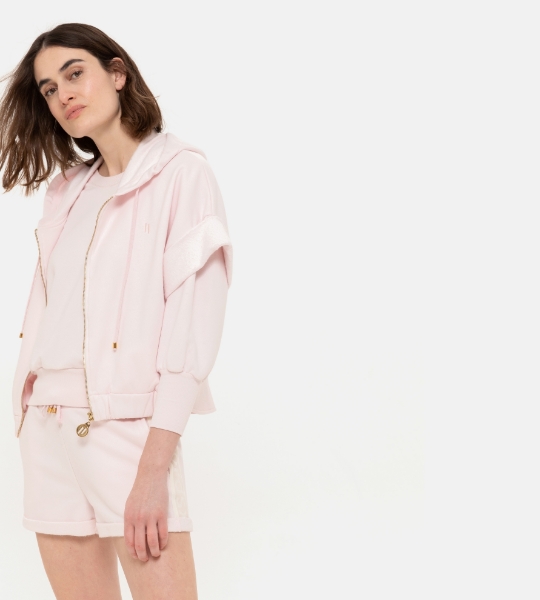 Resim Kapüşonlu sweat yelek-Mlc - 412-Toz Pembe