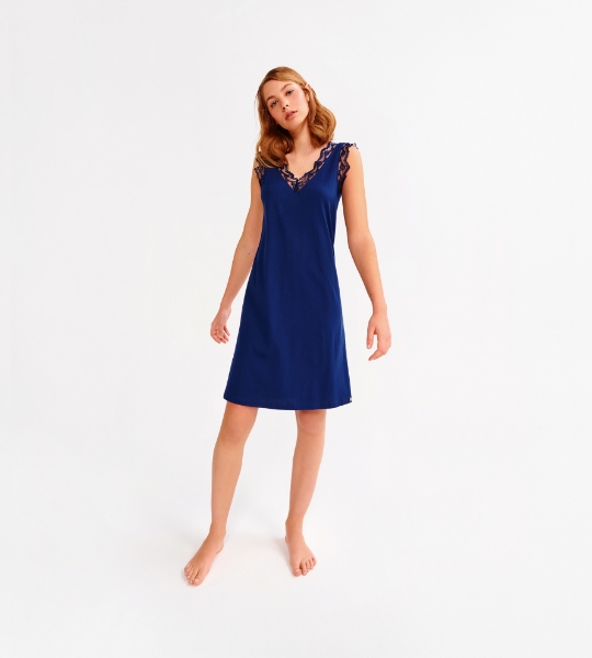 Resim Dantel detaylı elbise-Ldh - 878-Kozmik Lacivert