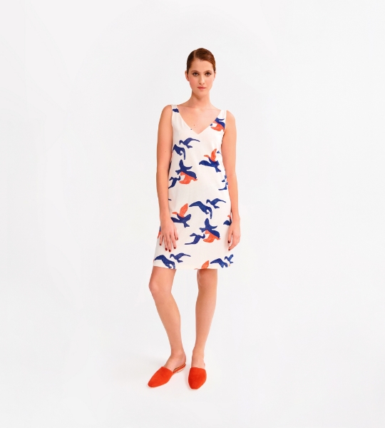 Resim V yaka detaylı elbise-Ldh - 975-Uçan Kuşlar