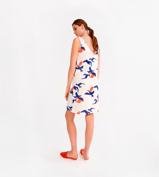 Resim V yaka detaylı elbise-Ldh - 975-Uçan Kuşlar