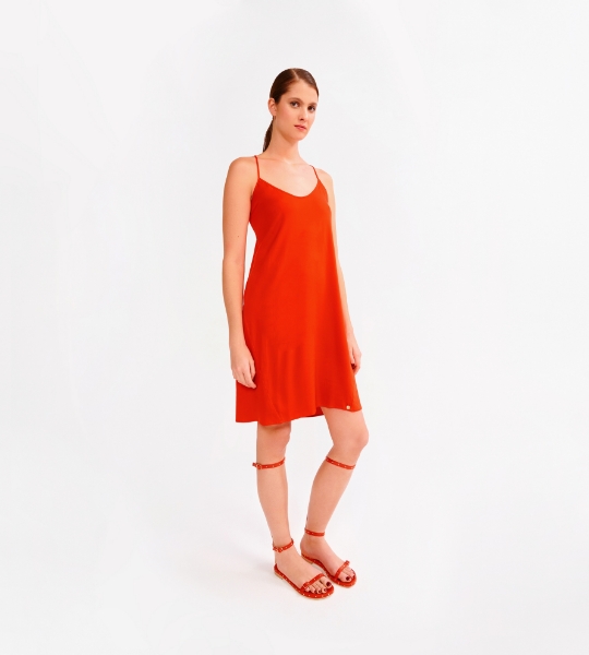 Resim İnce askılı viskoz elbise-Lds - 433-Nar Çiçeği