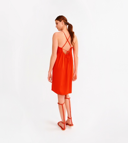 Resim İnce askılı viskoz elbise-Lds - 433-Nar Çiçeği