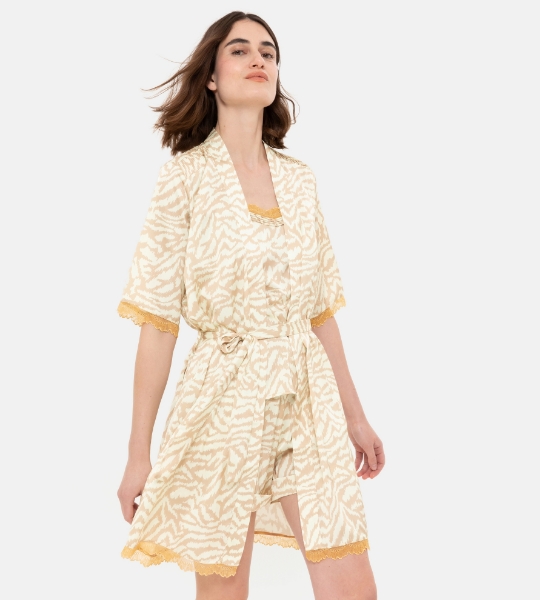 Resim Viskoz saten sabahlık-Xne - 992-Kahverengi Desenli Leopar