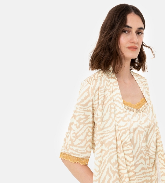 Resim Viskoz saten sabahlık-Xne - 992-Kahverengi Desenli Leopar