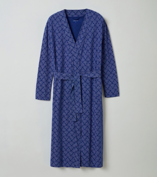 Resim Kuşak detaylı sabahlık-Lna - 966-Mavi Puantiyeli