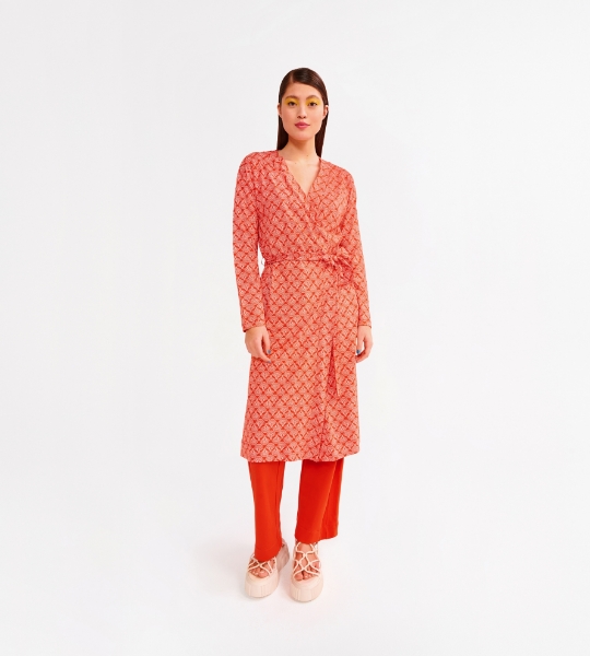 Resim Kuşak detaylı sabahlık-Lna - 956-Kırmızı Puantiyeli