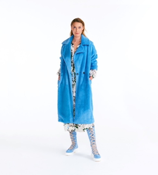 Resim Desenli suni kürk uzun kaban-Lnf - 834-Gök Mavisi