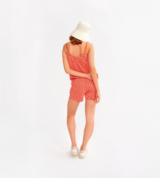 Resim Askılı büzgü detaylı pijama takımı-Lpg - 956-Kırmızı Puantiyeli