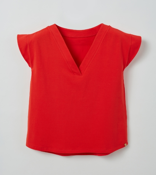 Resim V yaka düşük kol bluz-Lhc - 433-Nar Çiçeği