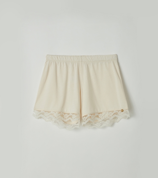 Resim Dantel detaylı şort-Lpo - 112-Ekru 