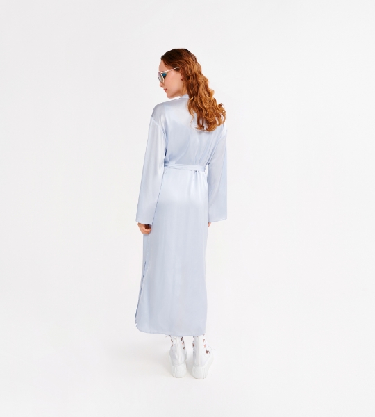 Resim Kuşak detaylı viskoz saten sabahlık-Lnd - 836-Lila 