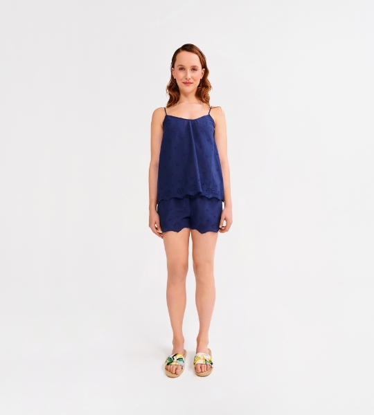 Resim İnce askılı pijama takımı-Lpw - 878-Kozmik Lacivert