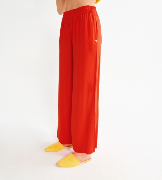 Resim Geniş paça viskoz pantolon-Lhq - 433-Nar Çiçeği