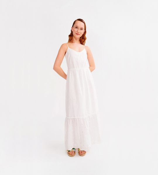 Resim İnce askılı büzgülü elbise-Lpw - 106-Ekru