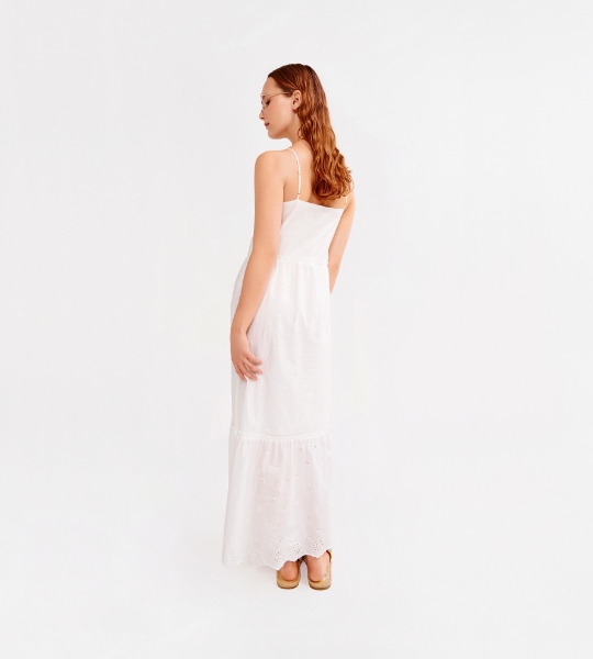 Resim İnce askılı büzgülü elbise-Lpw - 106-Ekru