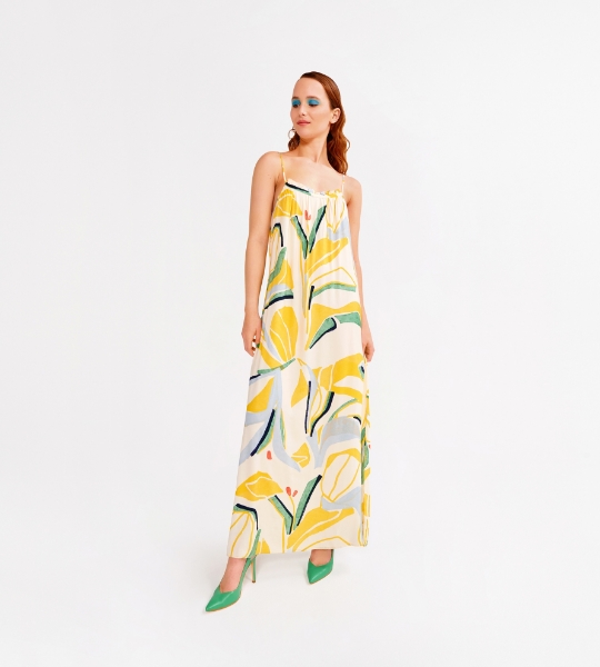 Resim İnce askılı viskoz elbise-Lng - 651-Sarı