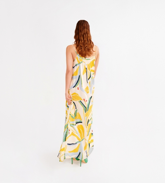 Resim İnce askılı viskoz elbise-Lng - 651-Sarı