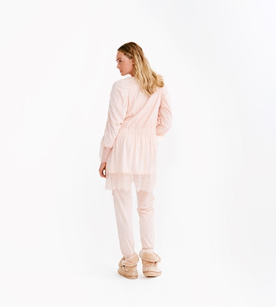 Resim Dantel detaylı kimono-Lnl - 405-Şeftali Pembesi