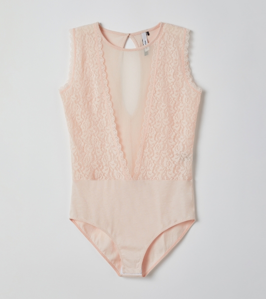Resim Dantel detaylı bodysuit-Lmb - 405-Şeftali Pembesi