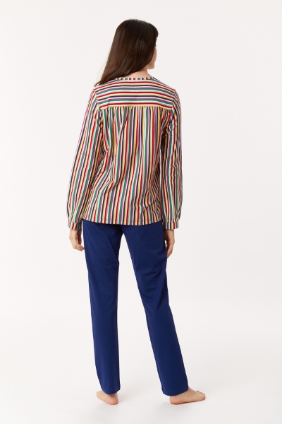 Resim Kadın Pijama-Pıl - 921-Koyun Temalı Çok Renkli Çizgili Fuşya