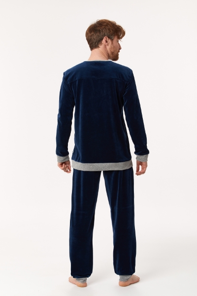 Resim Kadife Erkek Pijama-Mvl - 883-Kobalt Mavi