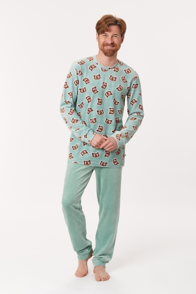 Resim Erkek Pijama-Plc - 910-Baykuş Baskılı Mavi