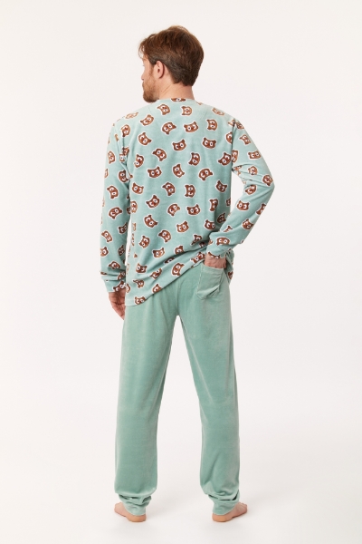 Resim Erkek Pijama-Plc - 910-Baykuş Baskılı Mavi