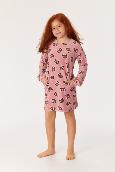 Resim 2-8 Yaş Kız Çocuk Gecelik-Nıl - 913-Baykuş Baskılı Vizon Pembe