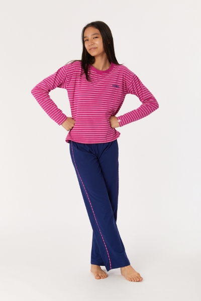 Resim 10-16 Yaş Kız Çocuk Pijama-Ypa - 926-Koyun Temalı Fuşya