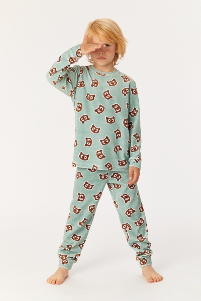 Resim 2-8 Yaş Erkek Çocuk Pijama-Plc - 910-Baykuş Baskılı Mavi