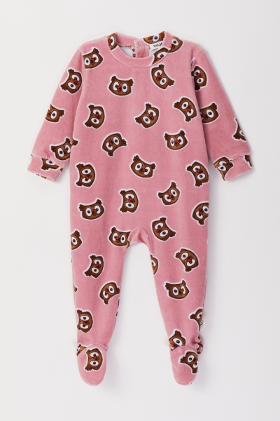 Resim Bebek Tulumu-Rbf - 913-Baykuş Baskılı Vizon Pembe