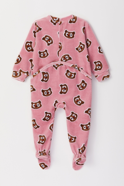 Resim Bebek Tulumu-Rbf - 913-Baykuş Baskılı Vizon Pembe