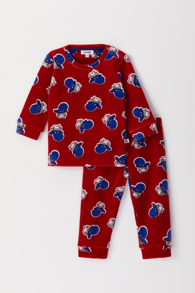 Resim Kadife Erkek Bebek Pijama-Plc - 908-Koyun Baskılı Kırmızı