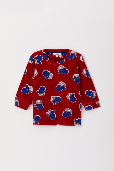 Resim Kadife Erkek Bebek Pijama-Plc - 908-Koyun Baskılı Kırmızı