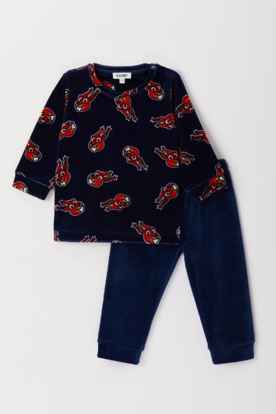 Resim Kadife Erkek Bebek Pijama-Plc - 906-Sincap Desenli Lacivert 