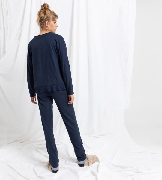 Resim V yaka plise detaylı bluz-Xla - 863-Blazer Mavisi