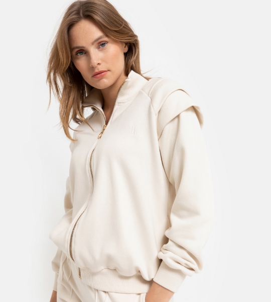 Resim Fermuarlı bomber sweatshirt-Mlb - 169-Vanilya Rengi