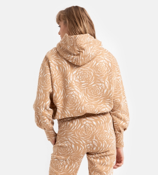 Resim Kapüşonlu Sweatshirt-Mla - 983-Tribal Desen Karamel 