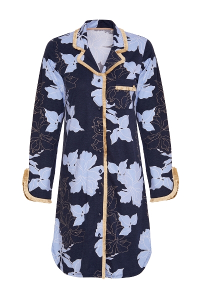 Resim Gömlek elbise-Xdh - 987-Çiçek Desenli Lacivert