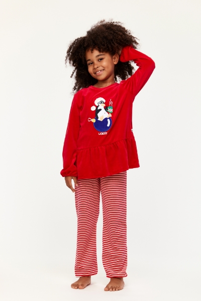 Resim 2-8 Yaş Kız Çocuk Kadife Pijama-Cpk - 407-Yeni Yıl Kırmızısı
